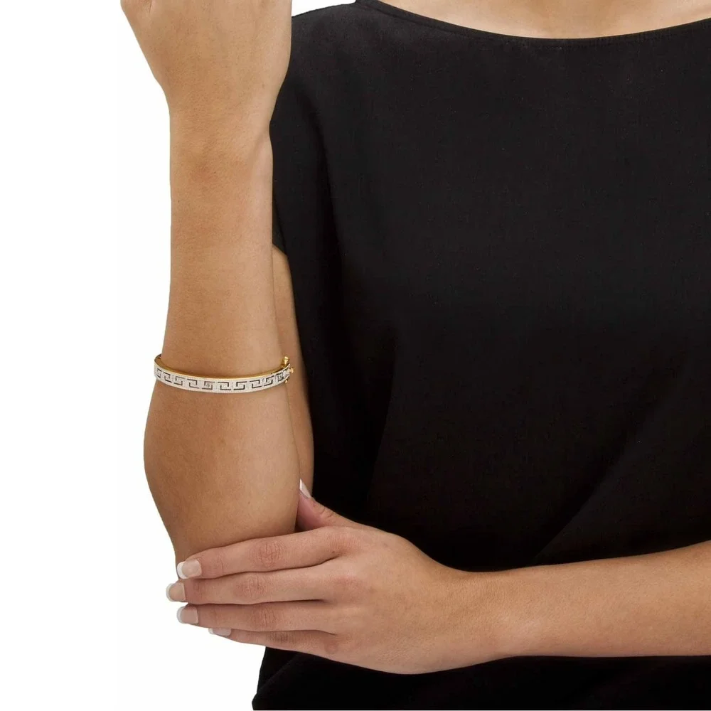Diamond Accent 18k Gold-Plated Greek Key Bangle Bracelet 7.5